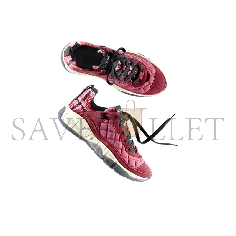 CHANEL SNEAKERS FABRIC, TWEED & SUEDE CALFSKIN LIGHT BURGUNDY, PINK & BLACK G39234 Y55990 K47 CHANEL SNEAKERS FABRIC, TWEED & SUEDE CALFSKIN LIGHT BURGUNDY, PINK & BLACK G39234 Y55990 K47